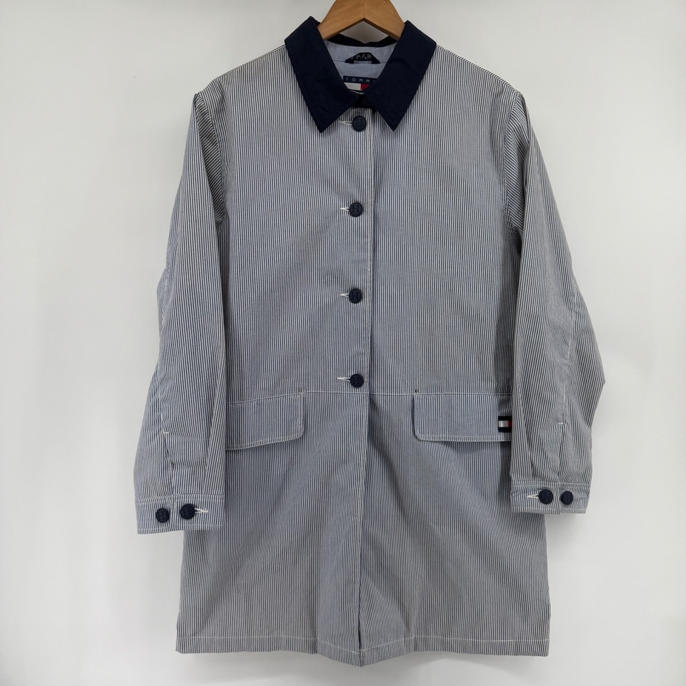 Tommy Hilfiger Womens Hickory Stripe Barn Coat Blue White Medium